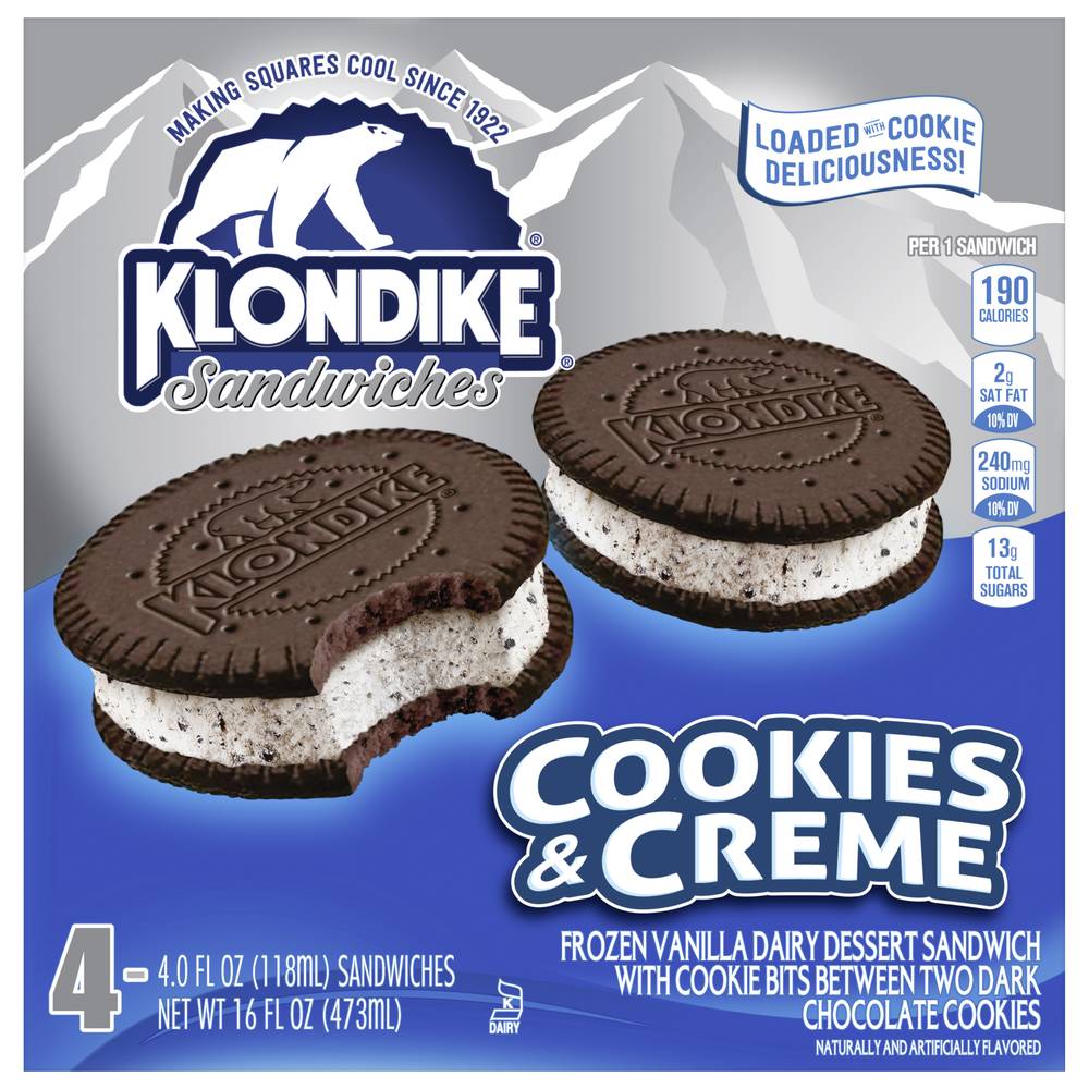 Klondike Cookies & Creme Frozen Dairy Dessert Sandwiches, Vanilla (16 fl oz)