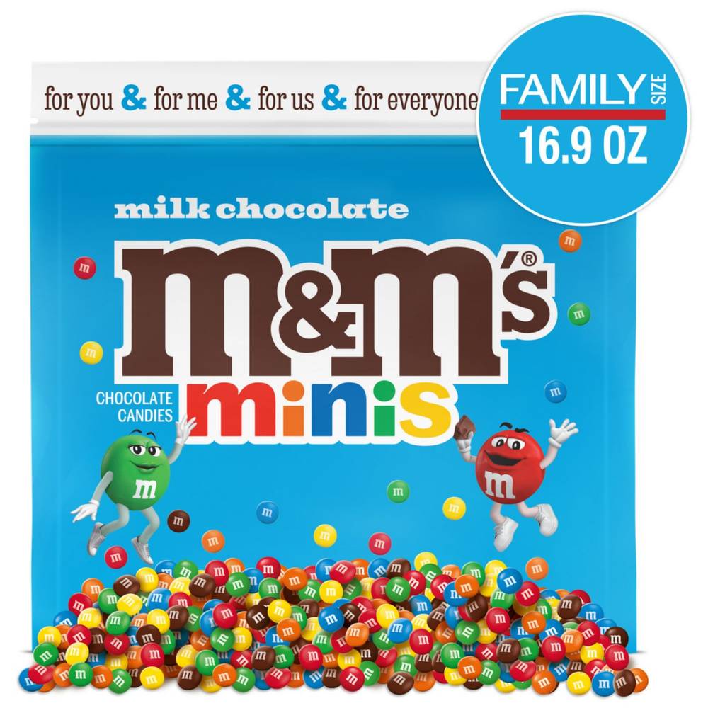 M&M'S Minis Milk Chocolate Candy, Family Size, Resealable Bulk Candy Bag, 16.9 Oz