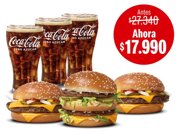2 Cuarto de libra con Queso + BigMac + 3 bebidas grandes