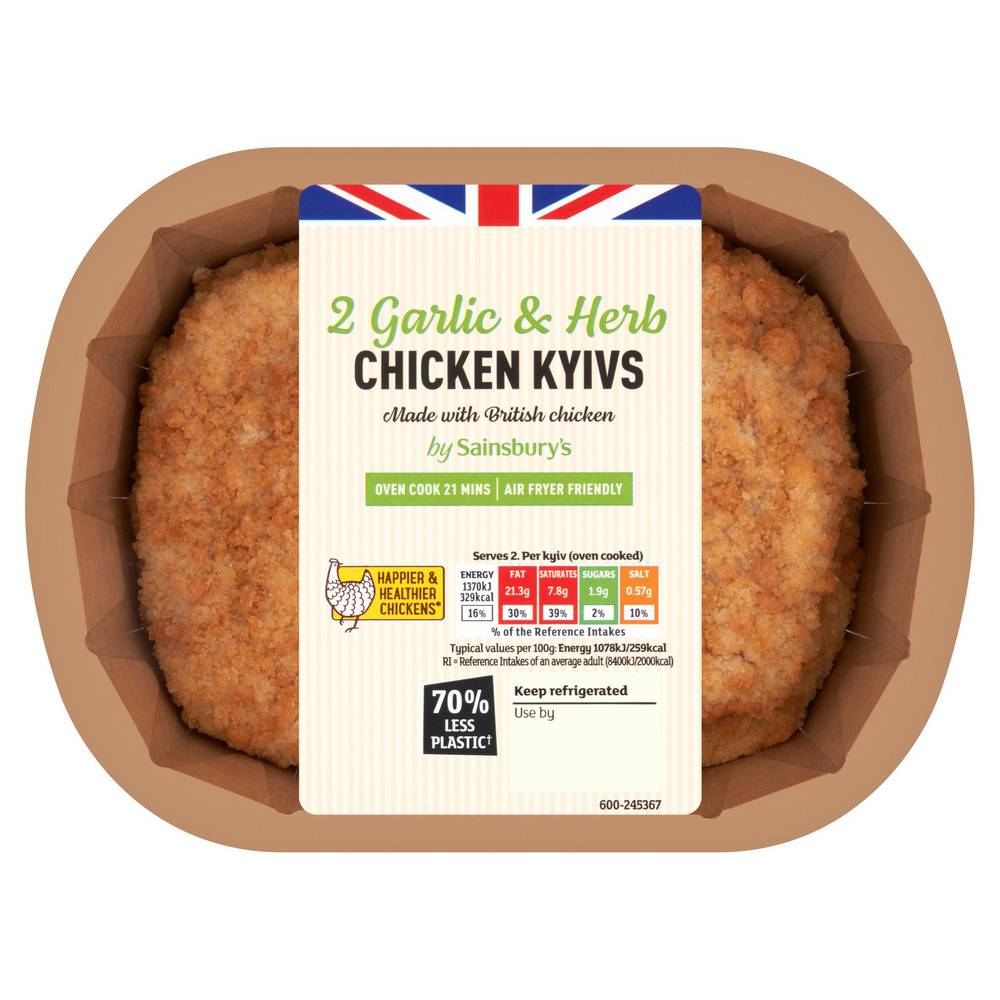 Sainsbury's Fresh British Chicken Breaded Kyiv With garlic & Herb Butter x2 260g