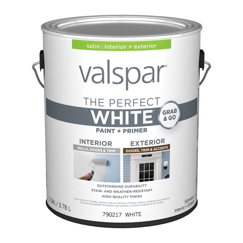 Valspar Satin White Acrylic Interior/Exterior Door and Trim Paint (1-Gallon) | 007.0790217.007