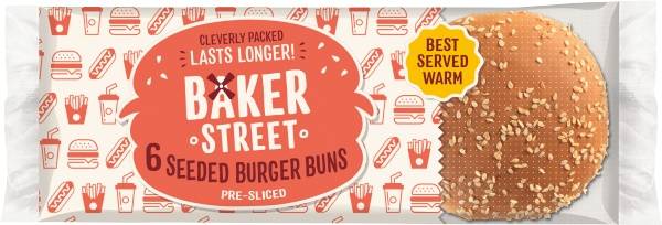 Baker Street Seeded Burger Buns Pre-Sliced (6ct)