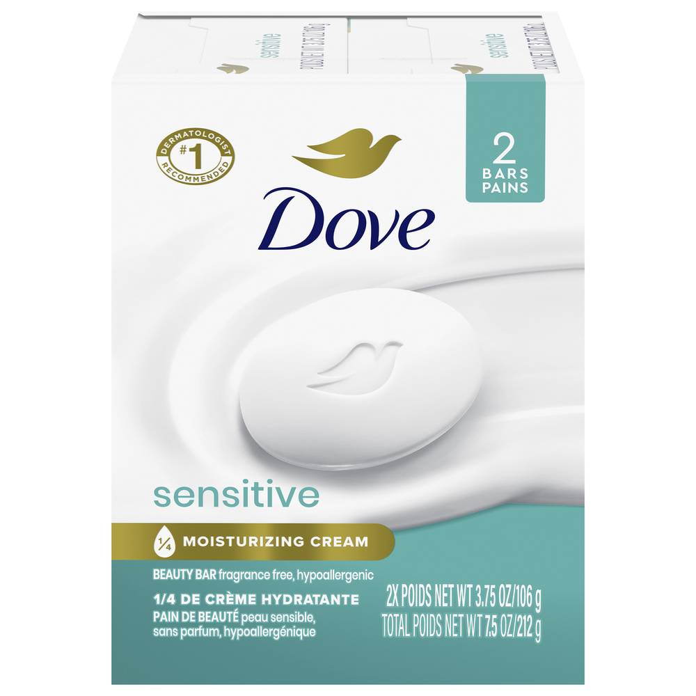 Dove Hypoallergenic Sensitive Skin Fragrance Free Beauty Bars (2 ct)