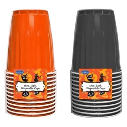 Plastic Cups Blk/Orange 12ct