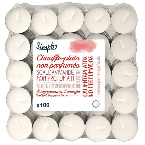 Simpl - Bougies chauffe-plats non parfumés (100 pièces)