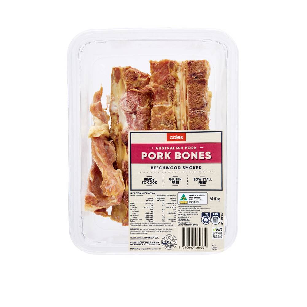 Coles Pork Bones Smoked 500 Gram