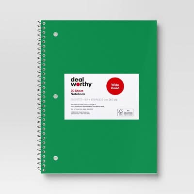 Dealworthy Subject Spiral Wide Ruled Notebook, Green