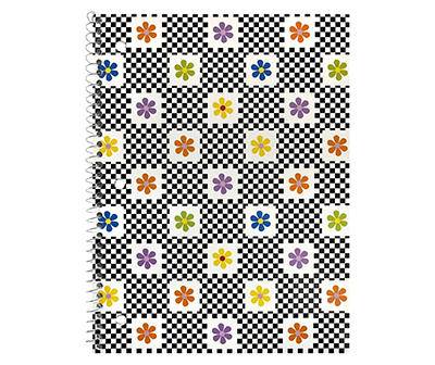 Black & Multi-Color Checkerboard Flowers 60-Page Spiral-Bound Notebook