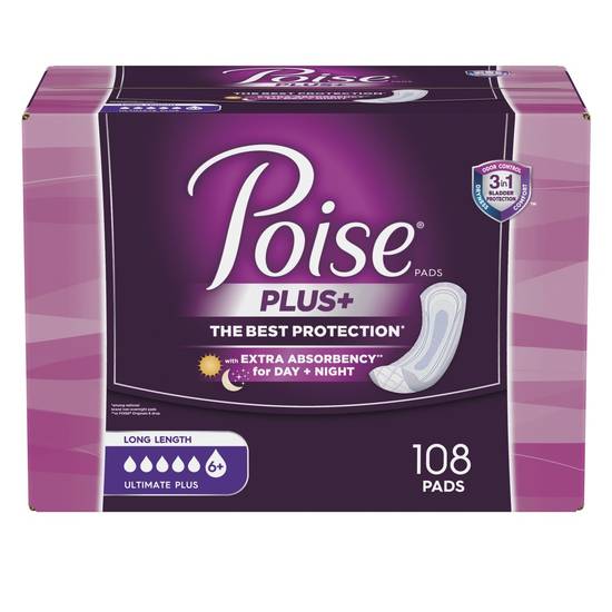 Poise Plus Ultimate Absorbency Long Pads (108 ct)