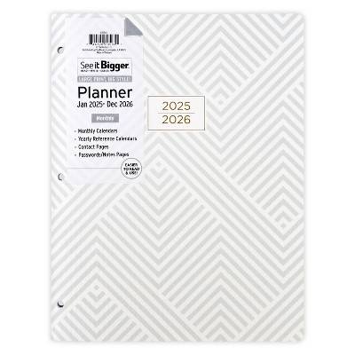 PlanAhead 2025-26 Monthly Planner See It Bigger Chevron, 11"x8.5" , Gray/White