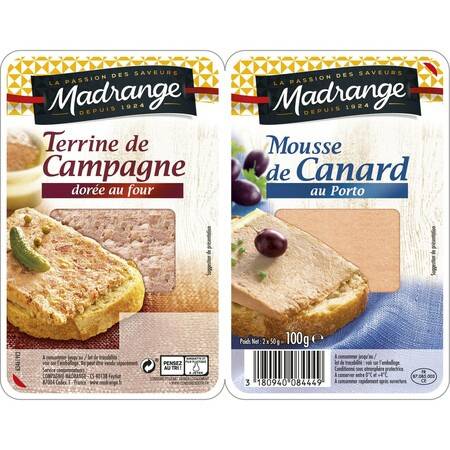 Pâté terrine campagne/mousse canard MADRANGE - les 2 terrines de 50 g