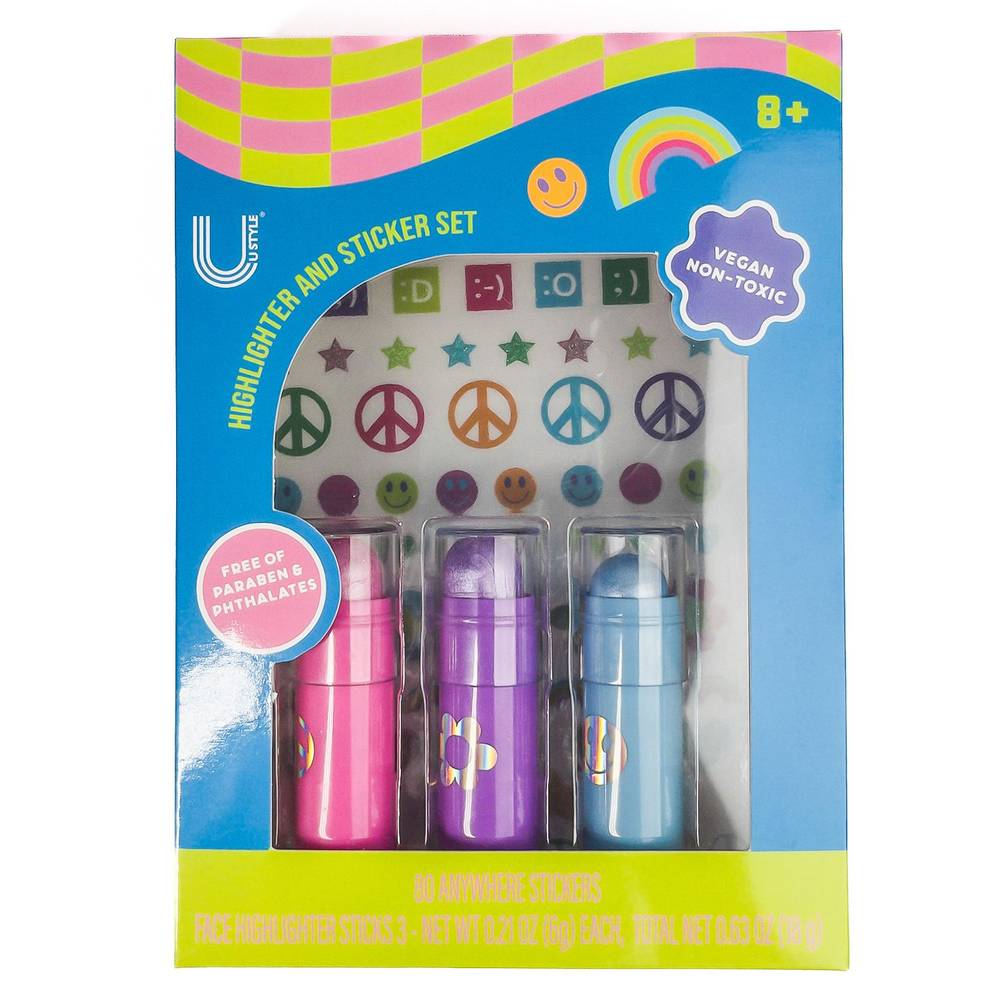 U Style Highlighter & Sticker Set, 0.6 Oz