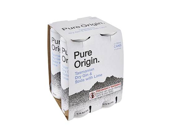 Pure Origin Dry Gin & Soda with Lime Can 4x250mL