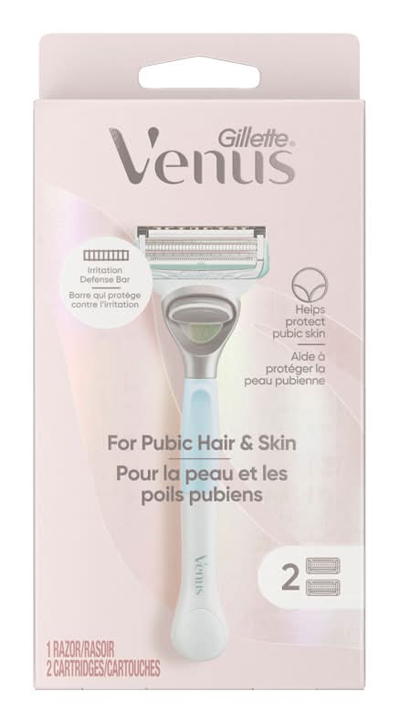 Gillette venus rasoir pour la peau et les poils pubiens avec deux cartridges - gillette venus women's razor handle for pubic hair & skin, women