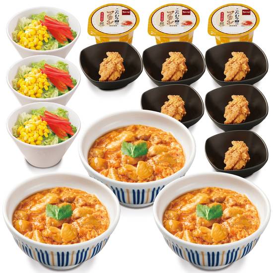 プリン3個プレゼント！親子丼サラダセット（3名様分）