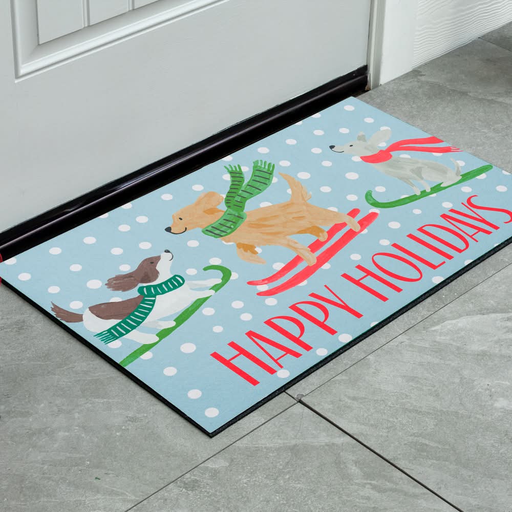 Holiday Living 18-in x 30-in Dog on Ski Non-Slip Grip Outdoor Winter Door Mat