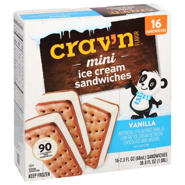 Crav'n Flavor Mini Ice Cream Sandwiches, Vanilla (2.3 fl oz, 16 ct)