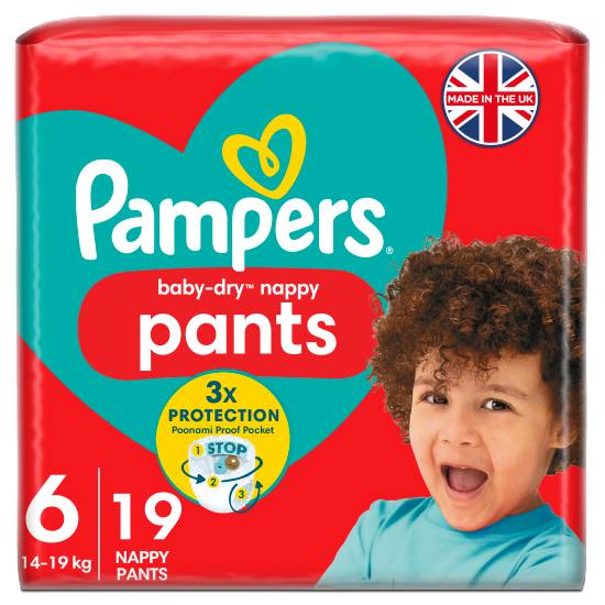 Pampers size 6, Baby-Dry Nappy Pants (19 pack)