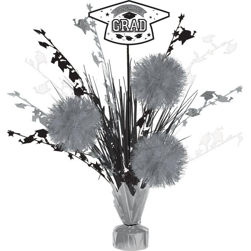 White Congrats Grad Tinsel Burst Spray Centerpiece, 18in