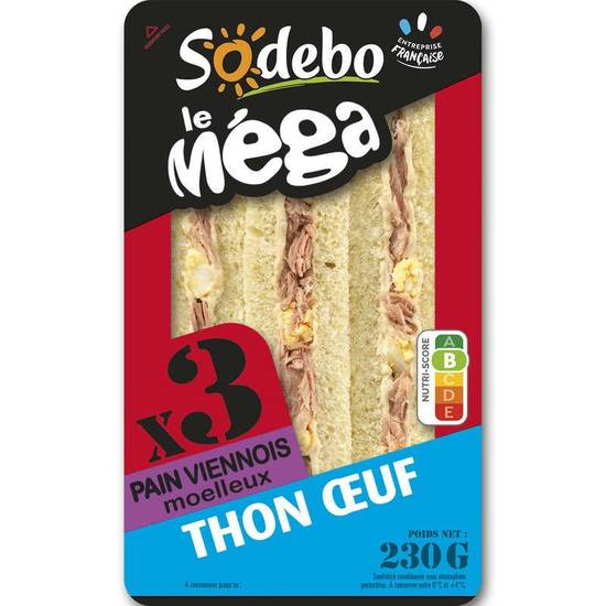 Sandwich Mega Club tThon œuf 230g Sodebo