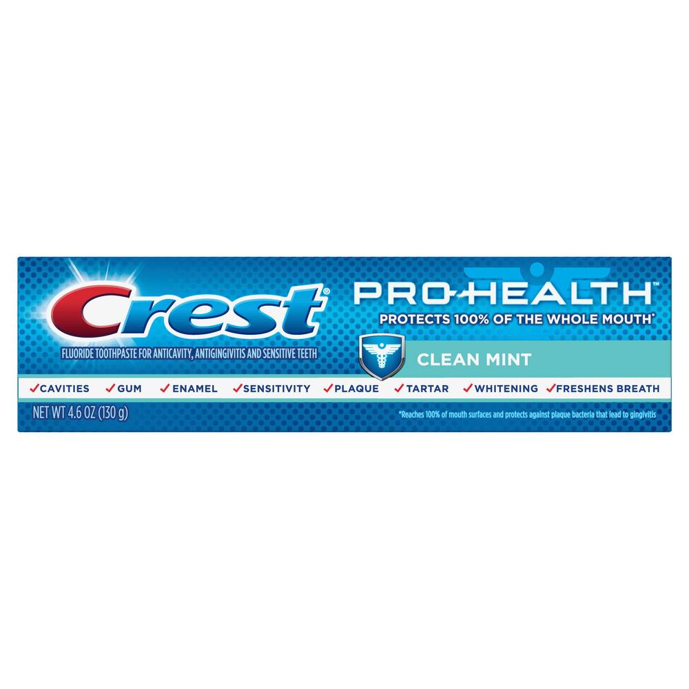 Crest Pro-Health Fluoride Toothpaste for Anticavity, Antigingivitis, and Sensitive Teeth, Clean Mint, 4.6 OZ