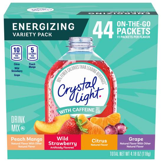 Crystal Light With Caffeine Energizing Variety pack Drink Mix (44 ct, 0.095 oz)