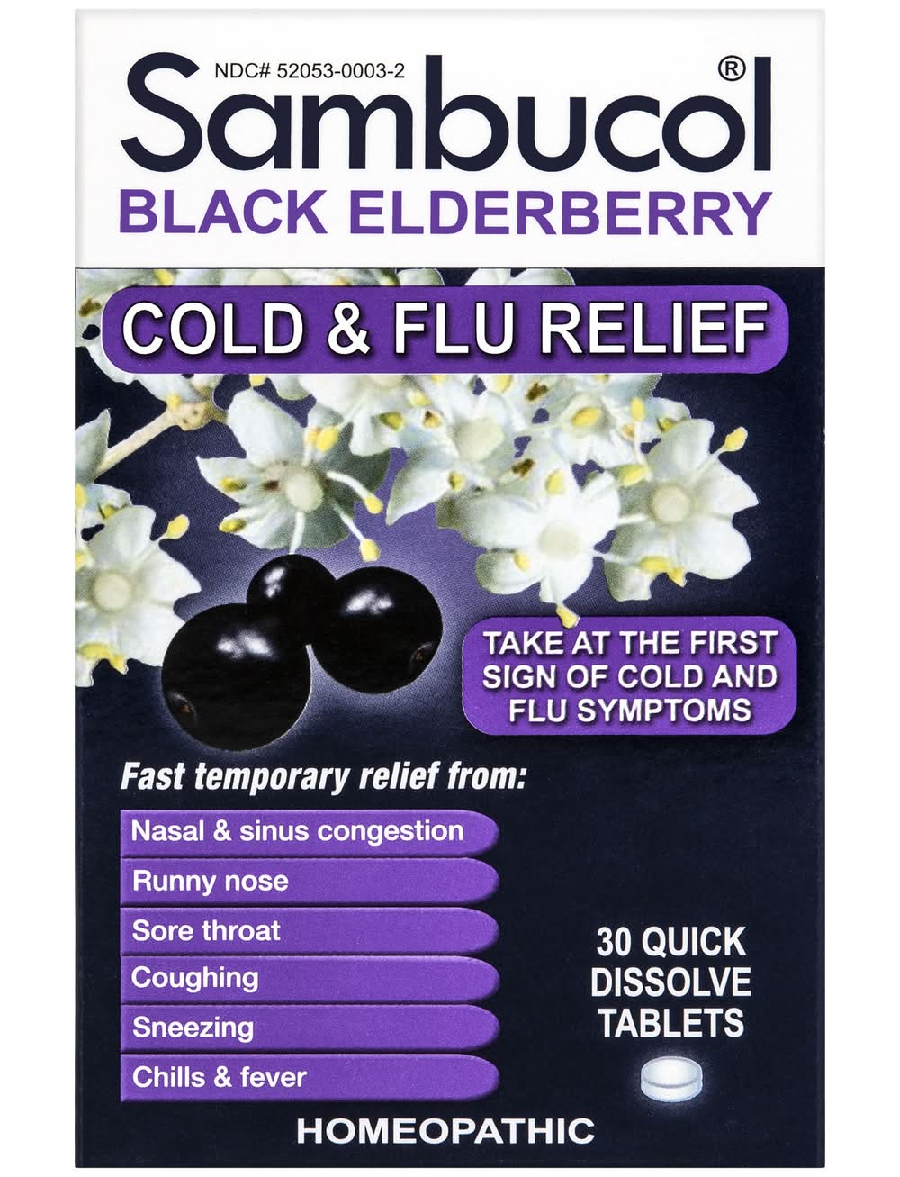 Sambucol Homeopathic Cold & Flu Relief Tablets, Black Elderberry (30 ct)