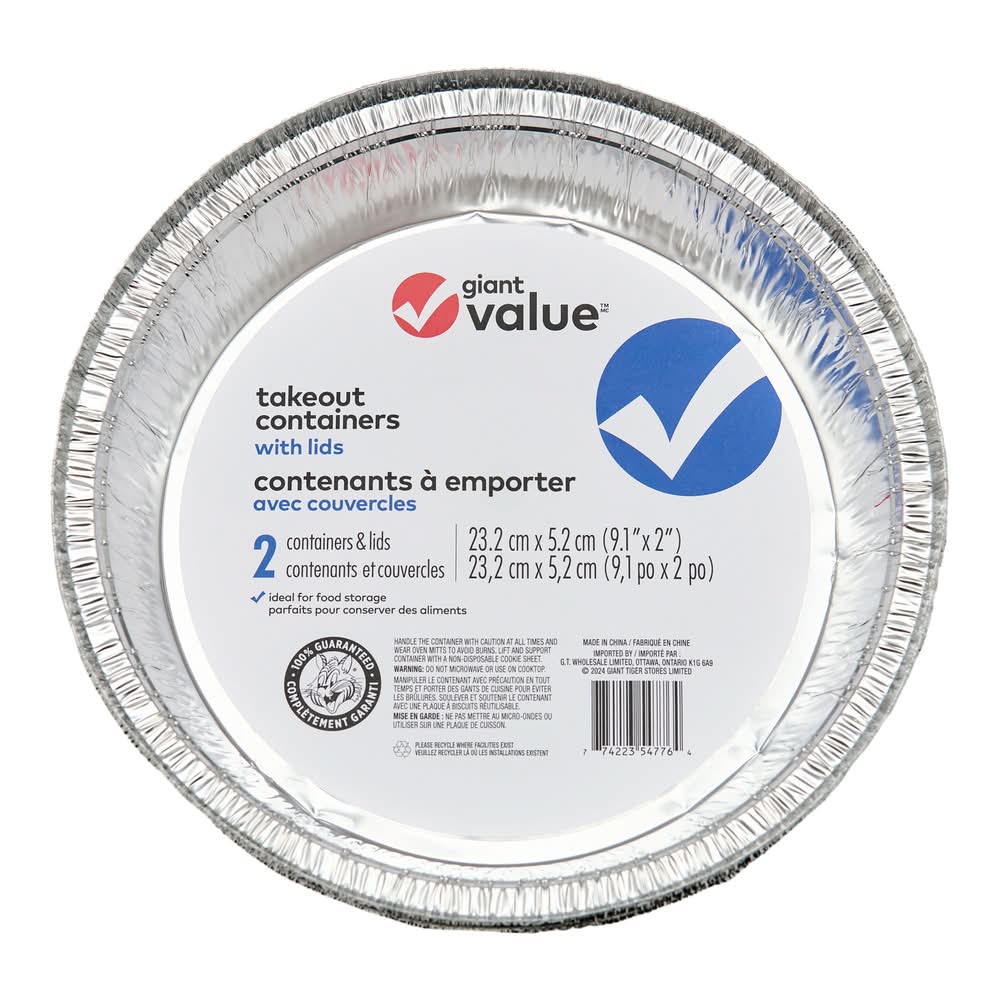 Giant Value Takeout Containers with Lids, 4-Pieces