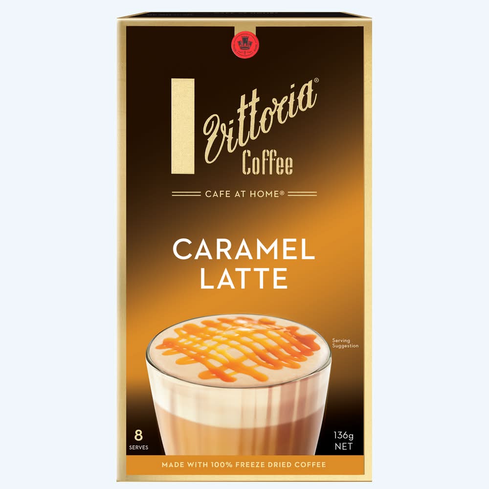 Vittoria Coffee Cafe At Home Instant Coffee Powder, Caramel Latte (136g, 8 pack)