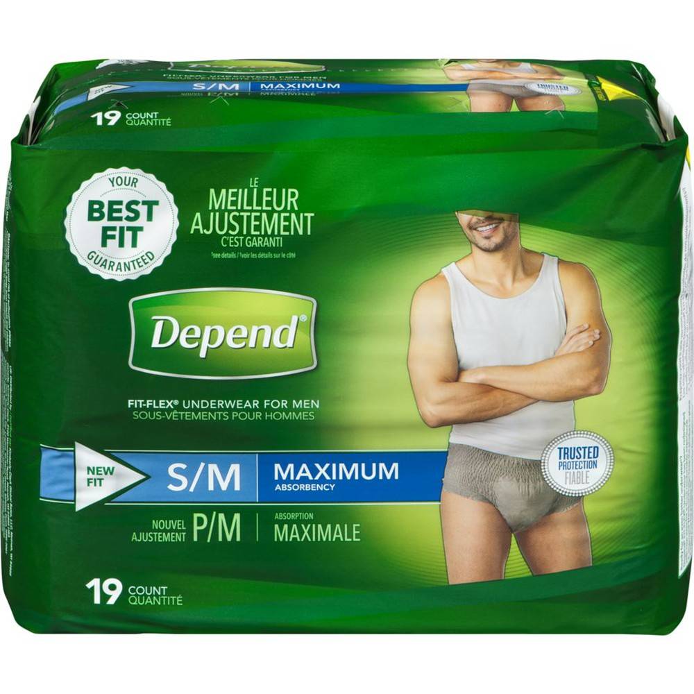 Depends Fit-Flex Underwear For Men Maximum Absorbency S/M 19 Count (960 g)