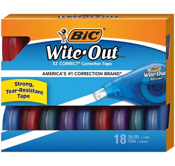 BiC Wite-Out EZ Correction Tape, 478-13/16", White, Pack Of 18 Dispensers