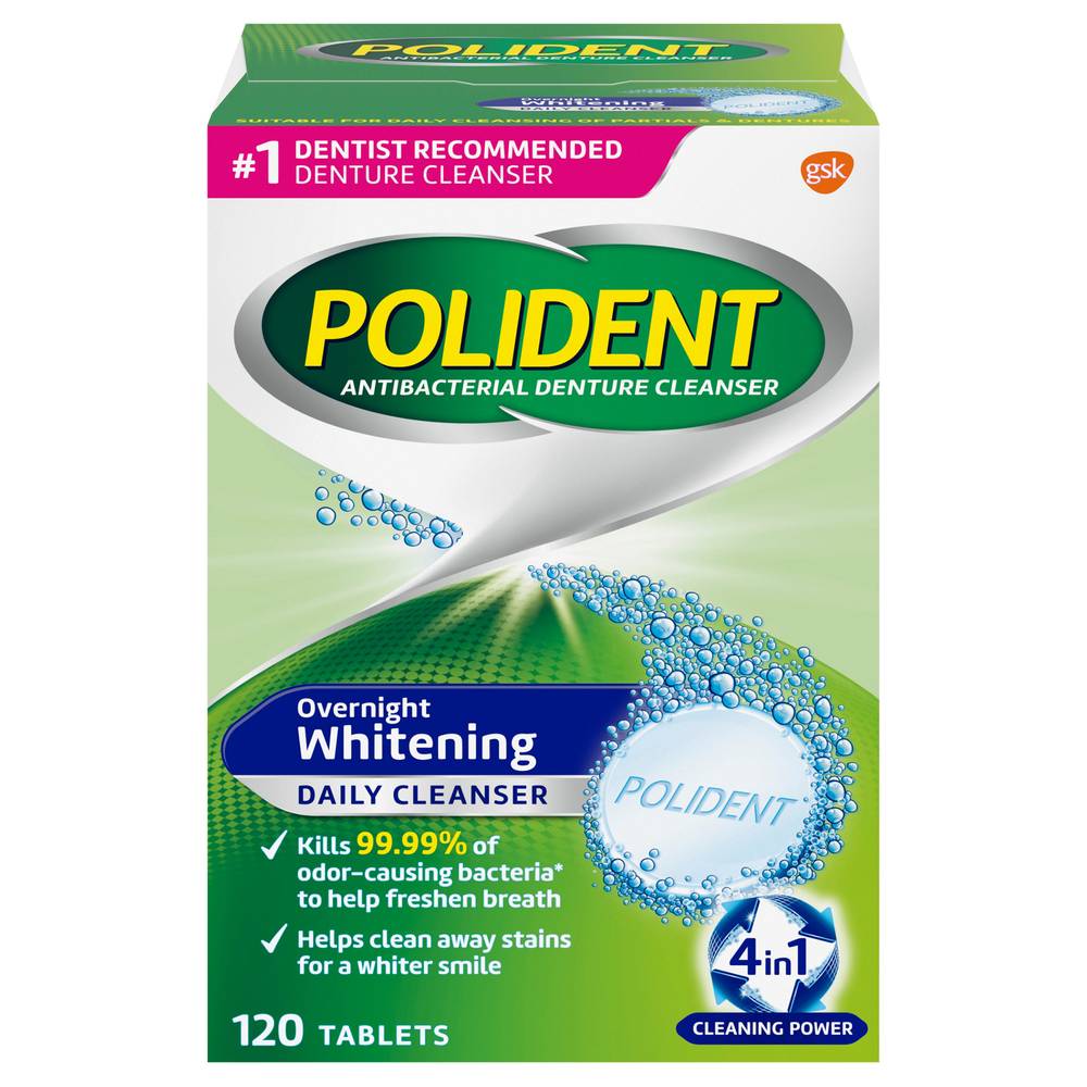 Polident Overnight Whitening Antibacterial Denture Cleaner Tablets