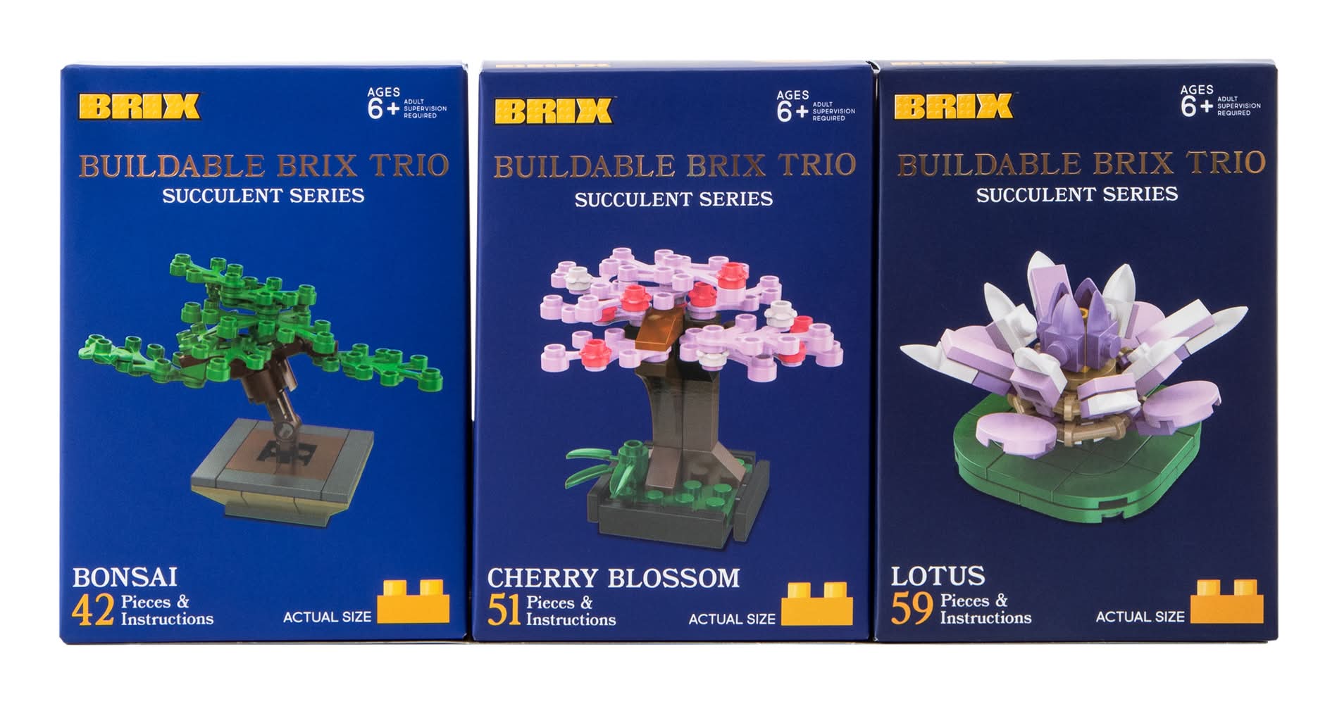 Succulent Buildable Brix Trio 3-Pack Bonsai/Cherry Blossom/Lotus