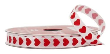 3/8" X 12Ft. White & Red Hearts Satin Ribbon By Celebrate It
