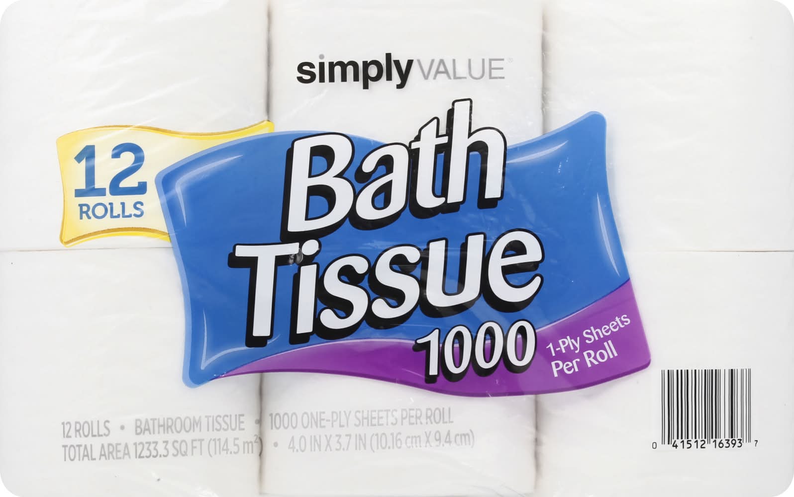 Simply Value Bathroom Tissue Rolls, 4.0x3.7 in (12 ct)