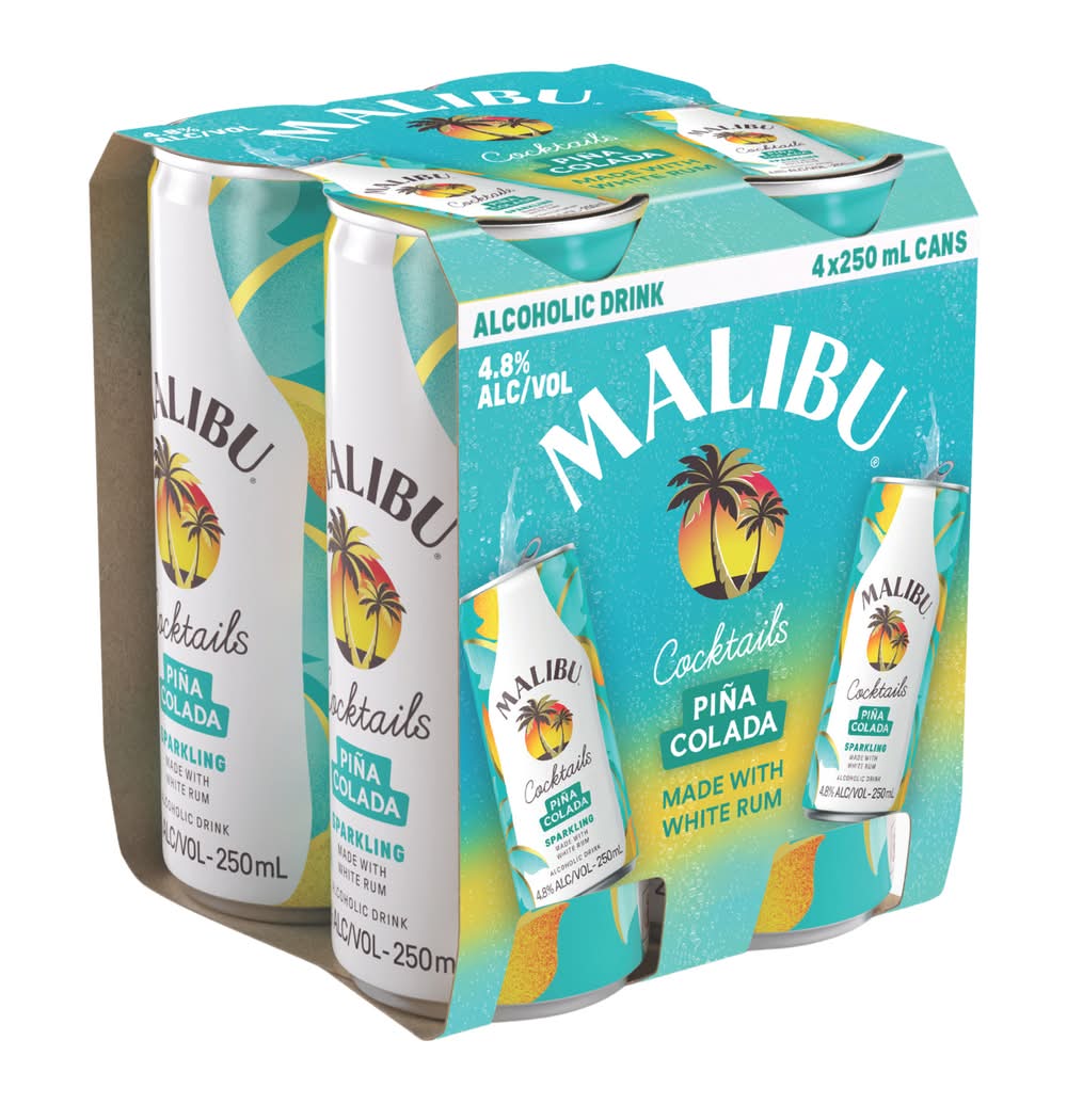 Malibu Cocktails Pina Colada Can 250mL x Pack 4