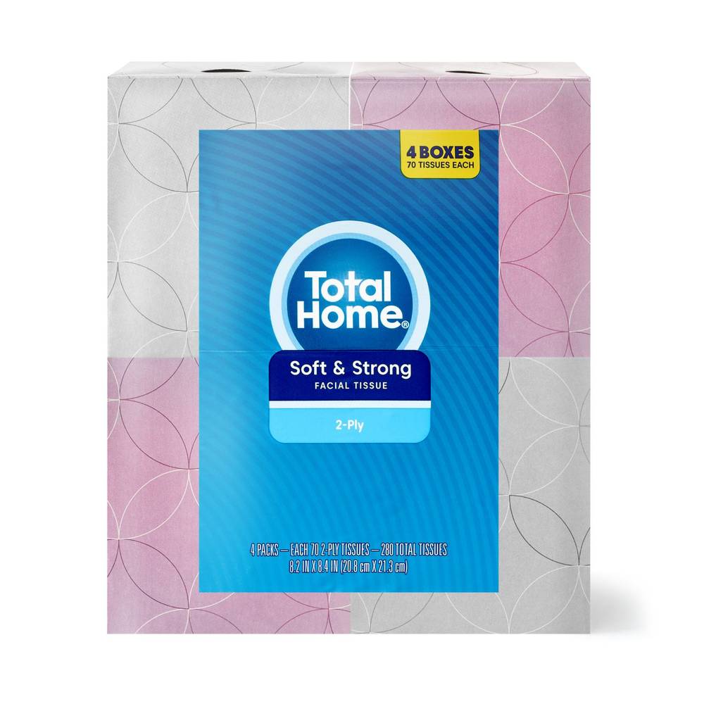 Total Home Facial Tissue Cube, 4-Pack, 70 Ct