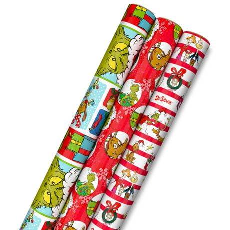 Hallmark Dr. Seuss Grinch Christmas Wrapping Paper Bundle, Assorted (3 ct)