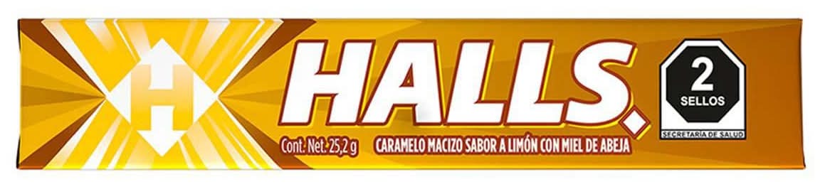 Halls · Caramelo macizo, limón con miel (9 un)