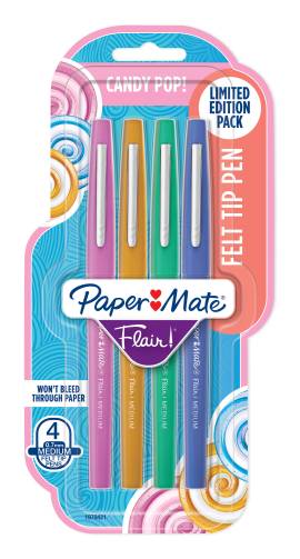 Paper Mate Flair Felt Tip Pens, Medium Point, 0.7 mm, Candy Pop Colors, Pack Of 4 Pens