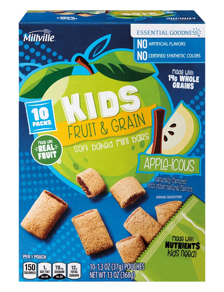 Millville Kids Fruit & Grain Soft Baked Mini Bars, Apple-Icous (10 x 1.3 oz)