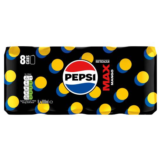 Pepsi Max Soft Drink (8 pack, 330 ml) (mango)