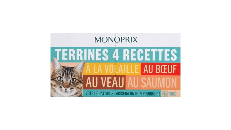 Monoprix - Terrines 4 recettes à la volaille au bœuf pour chat