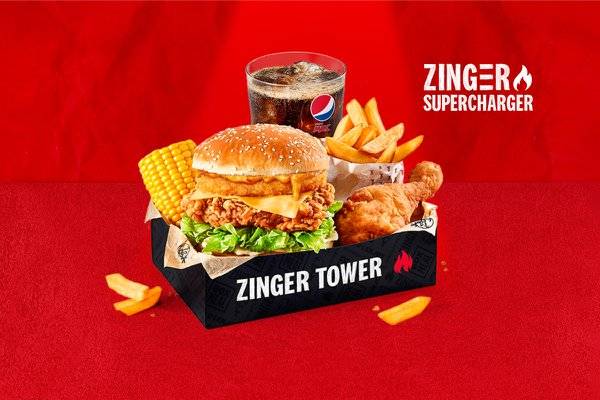 Zinger Supercharger Tower Box Meal with 1 pc Chicken 🔥