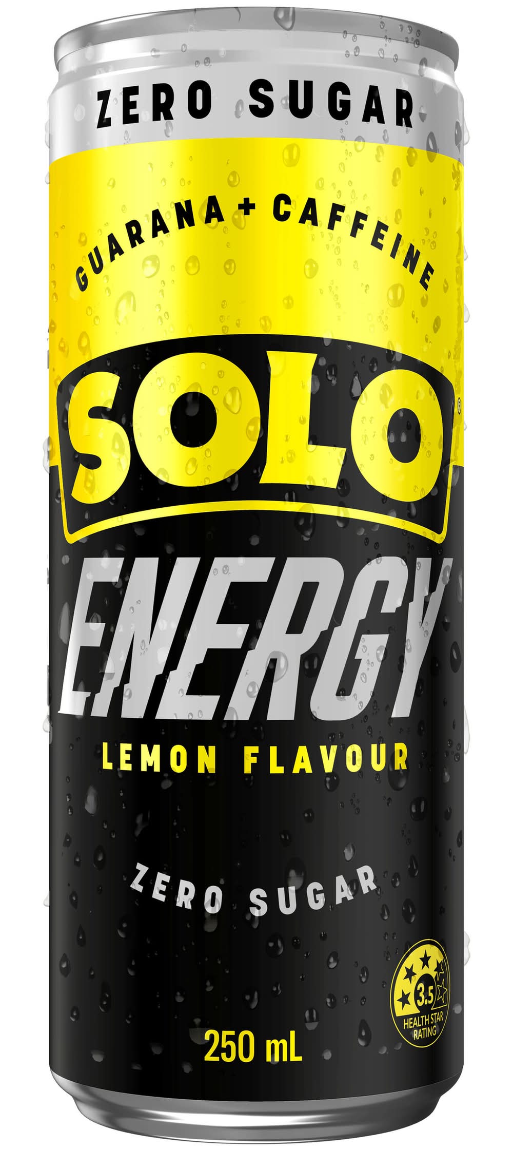Solo Zero Sugar Guarana + Caffeine Energy Drink, Lemon (250mL)
