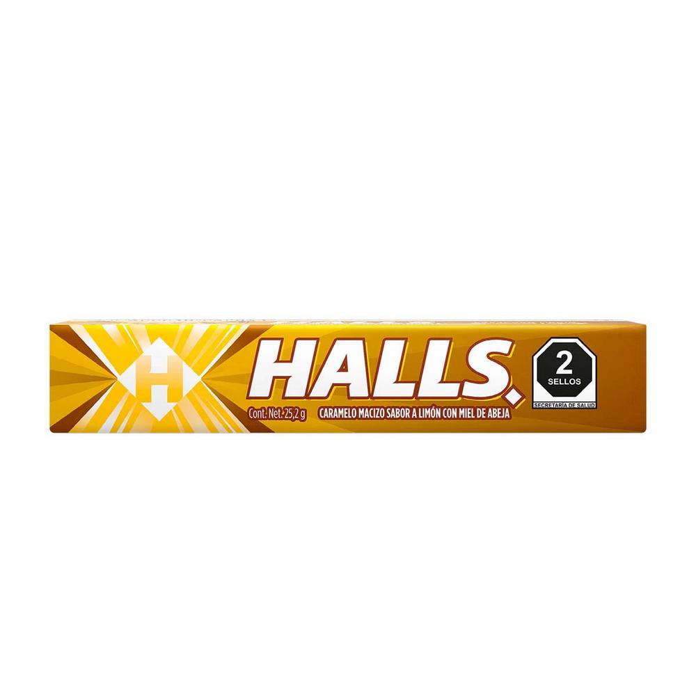 Halls · Caramelo macizo, limón con miel (9 un)