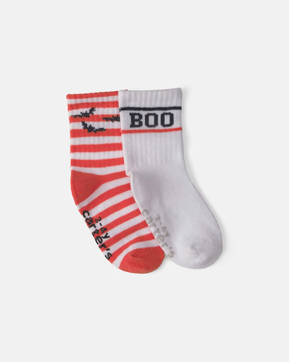 Toddler 2-Pack 'Boo' Bat Striped Halloween Crew Socks - Orange/White - 2T-4T