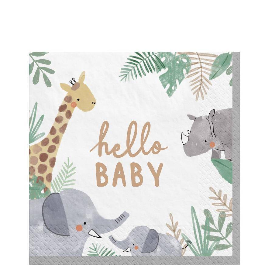 Party City Hello Baby Soft Jungle Baby Shower Paper Lunch Napkins (16 ct)(unisex/6.5in)