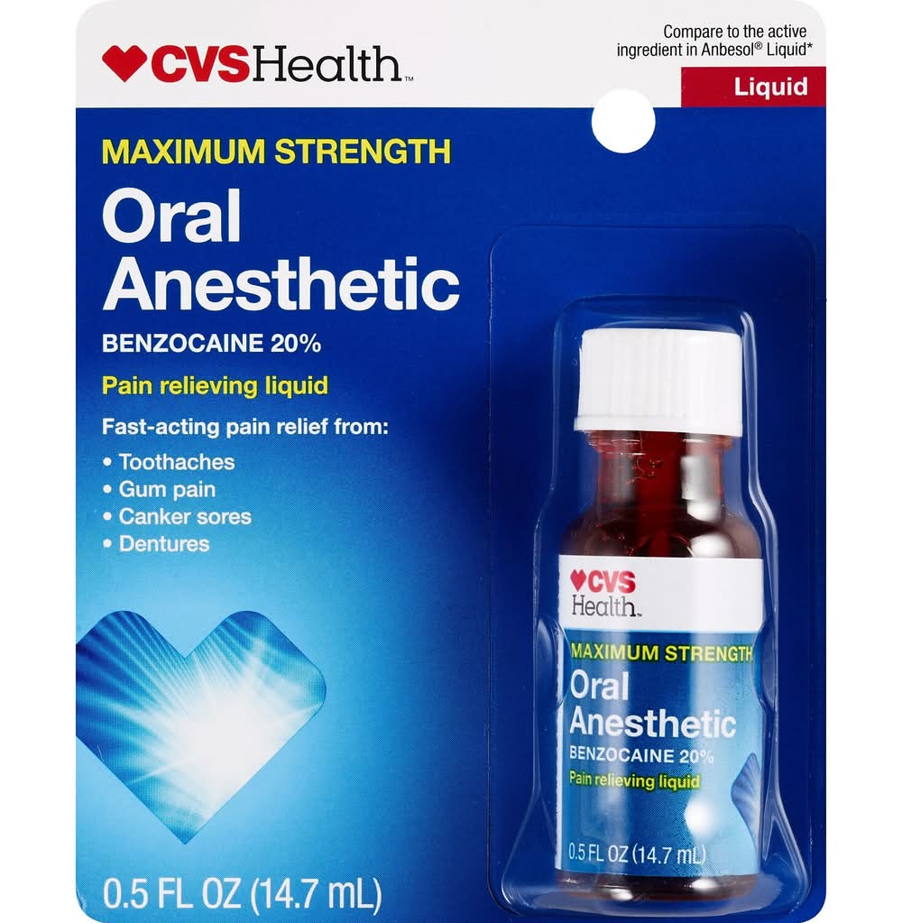 Cvs Oral Anesthetic, Benzocaine 20% Maximum Strength Pain Relieving Liquid, 0.5 Oz