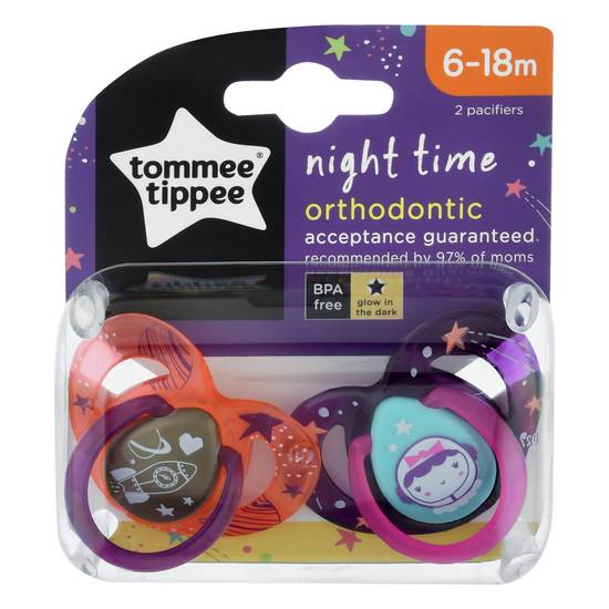 Tommee Tippee Night Time Orthodontic Pacifier 6-18 Months (2 ct)